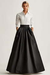 Zapaka Damen Langes Ballkleid Schwarzes Satin A-Linie Abendkleid mit Taschen